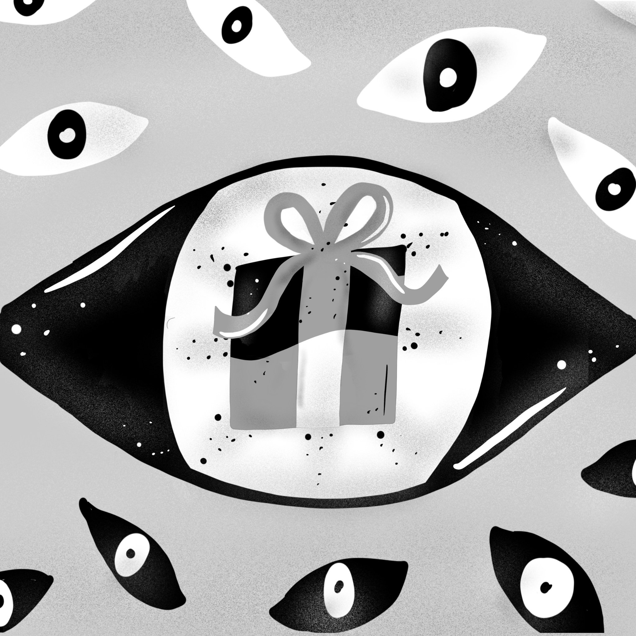 Illustration of an eye with a present in the reflection