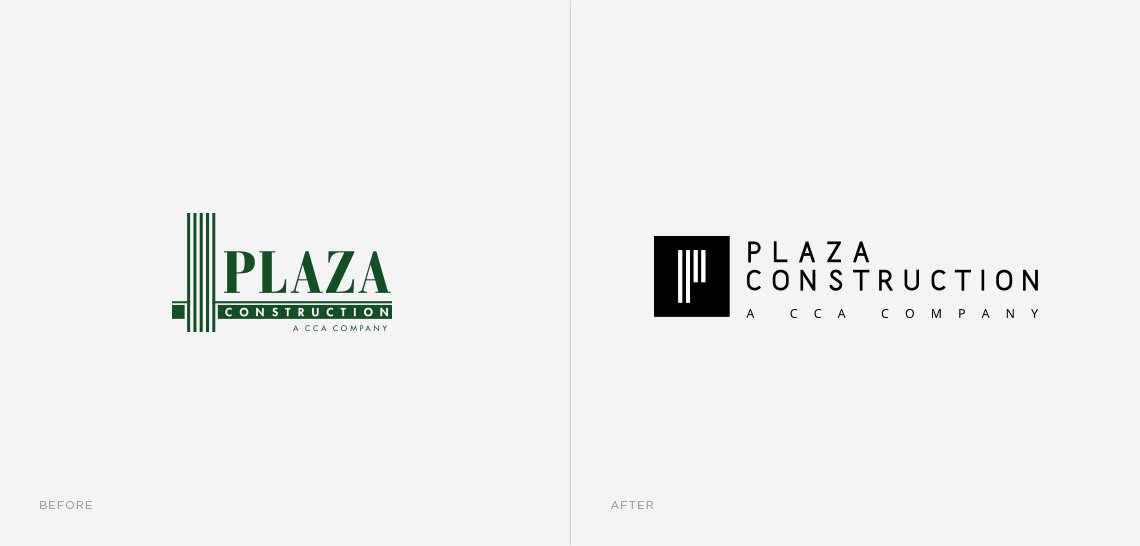 Jacober Creative Brand Identity for Plaza Construction - Photo of logo before and after