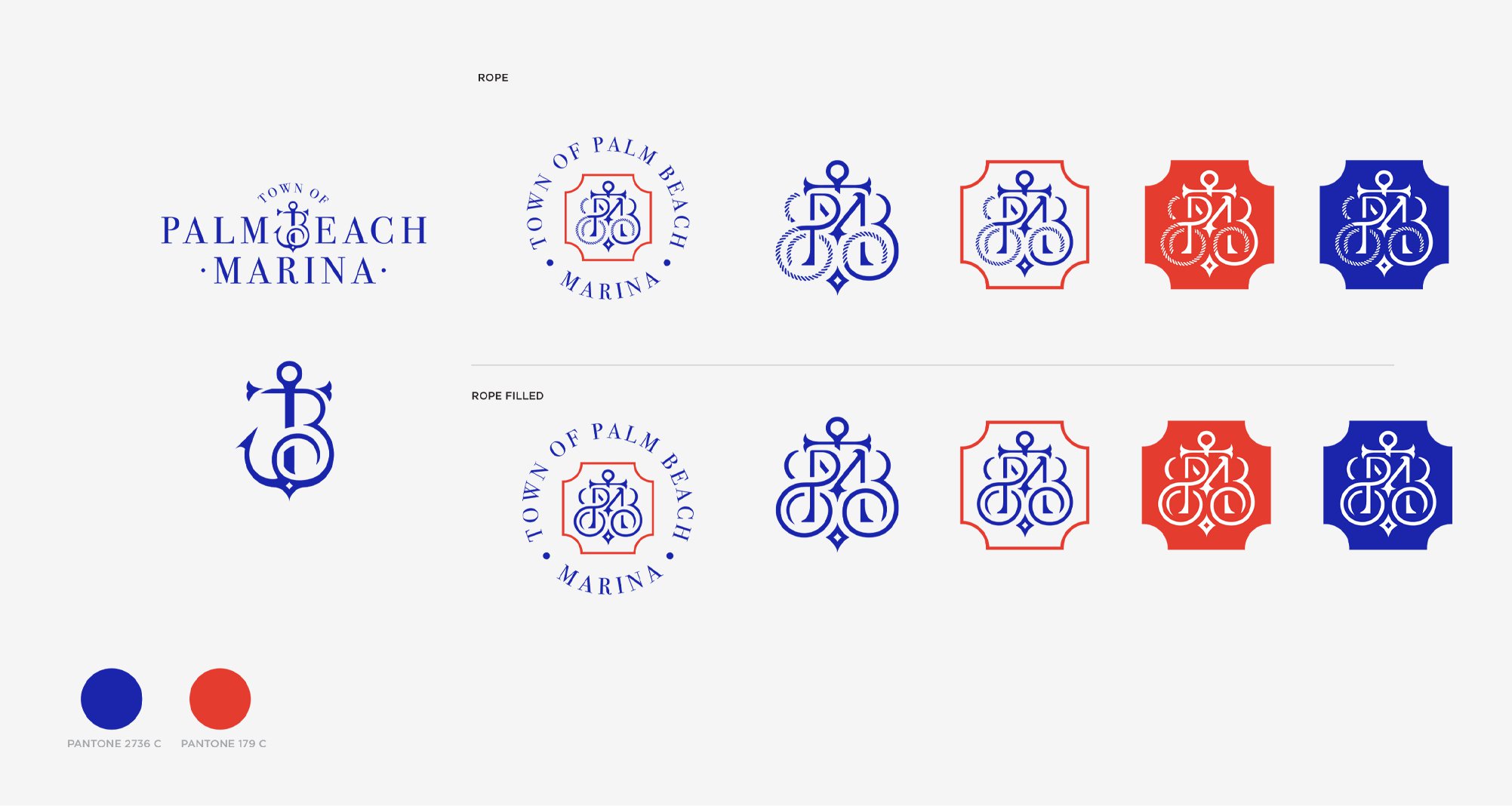 Jacober Creative Brand Identity for The Town of Palm Beach Marina. Official logos variants.