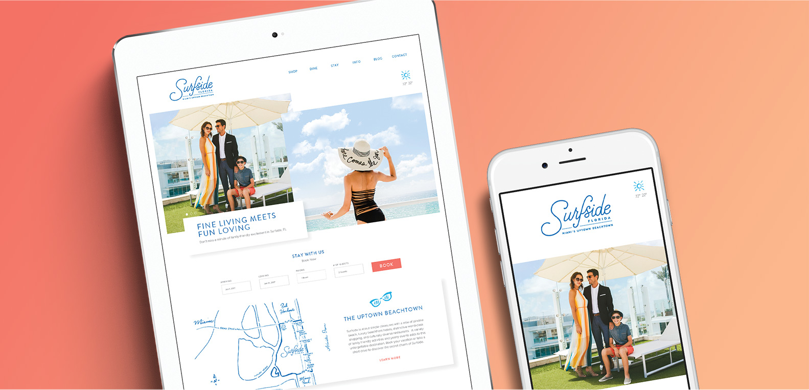 Jacober Creative Identity and Campaign for the Town of Surfside Florida - Photo of new responsive website featured on an ipad and iphone