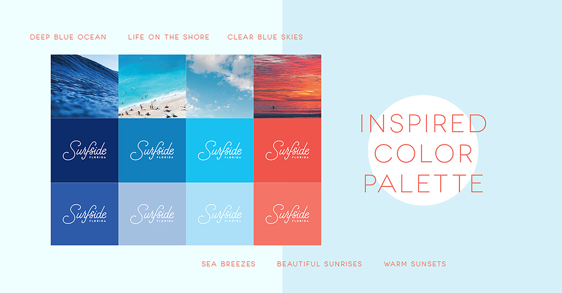 Jacober Creative Identity and Campaign for the Town of Surfside Florida - Photo of the ocean and beach inspired color palette for the new branding