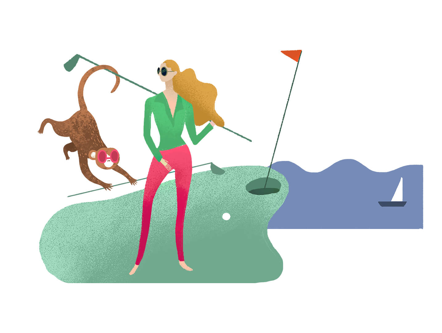 Illustration of a woman enjoying a game of golf at the Par 3 Golf Course in Palm Beach