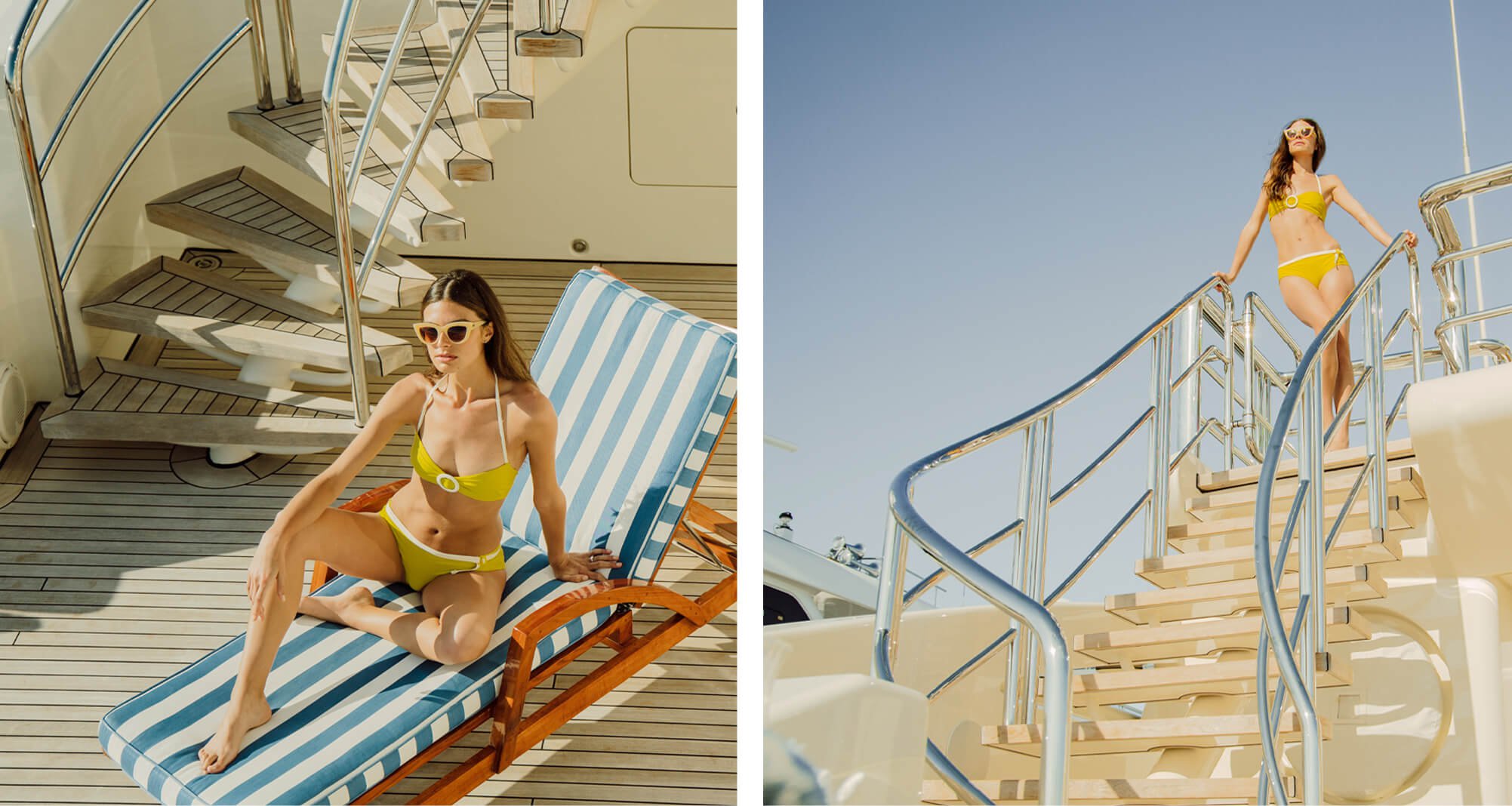 Jacober Creative Brand Identity for The Town of Palm Beach Marina. Collage of two pictures of model in the yacht.