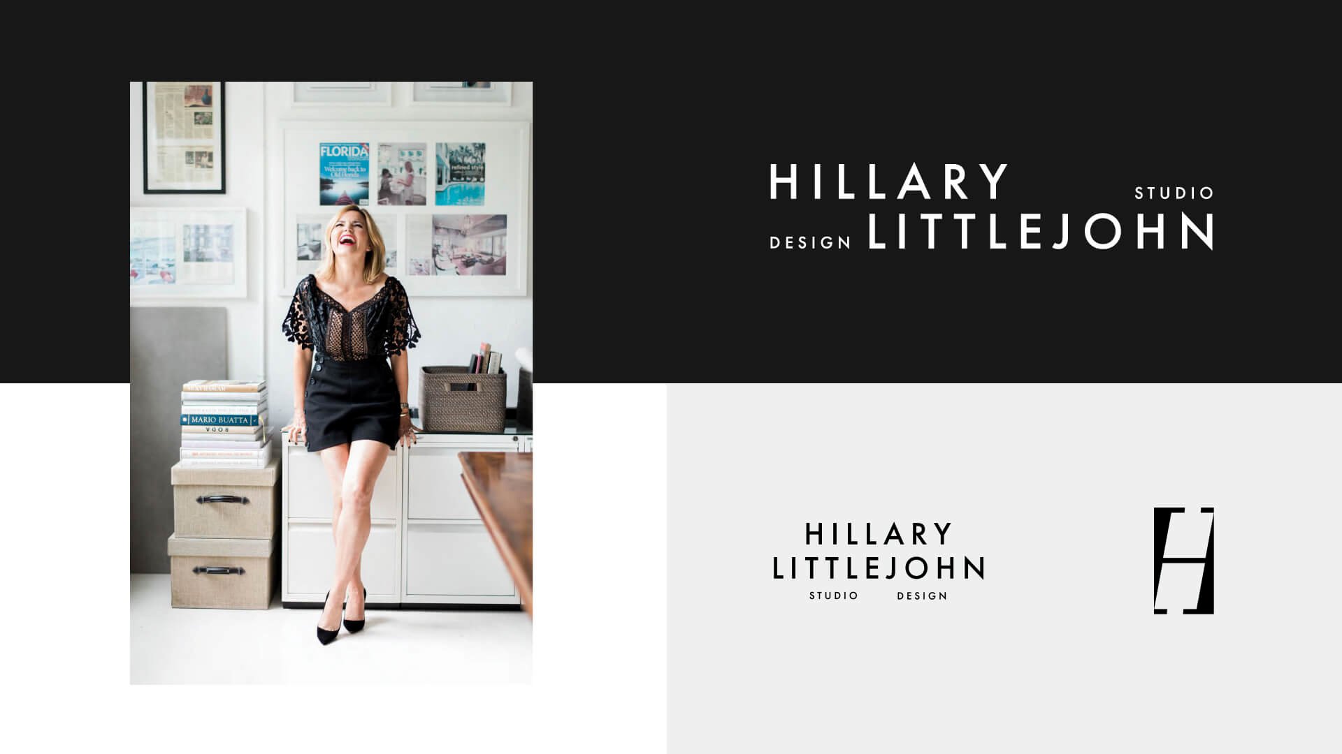 Hillary Littlejohn Studio Design logo variations. Horizontal, Stacked, and Symbol.