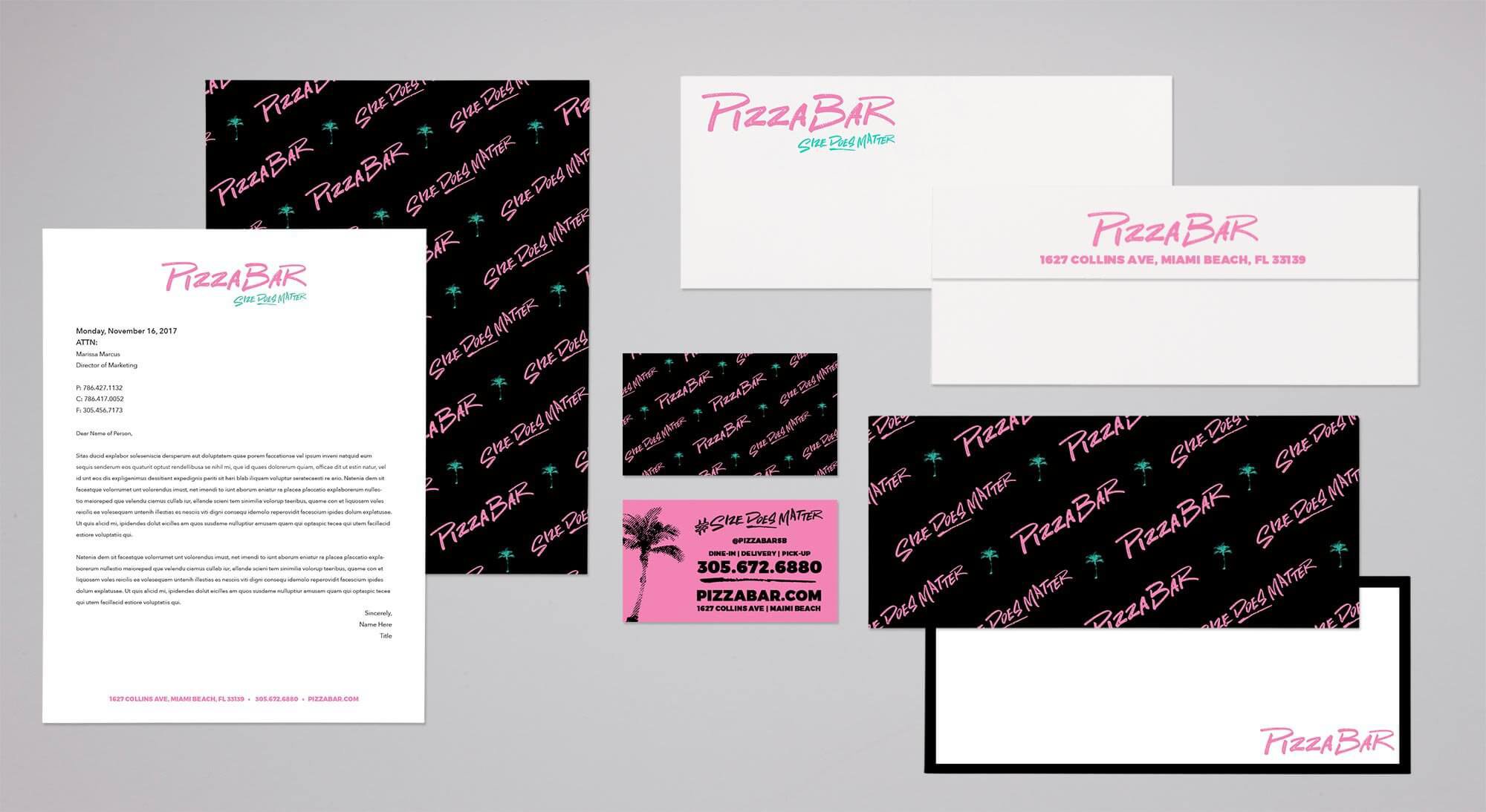 Pizza Bar branded collateral design