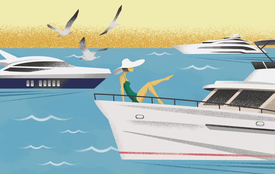 Illustration of a woman relaxing on a Yacht for Jacober Creative Palm Beach