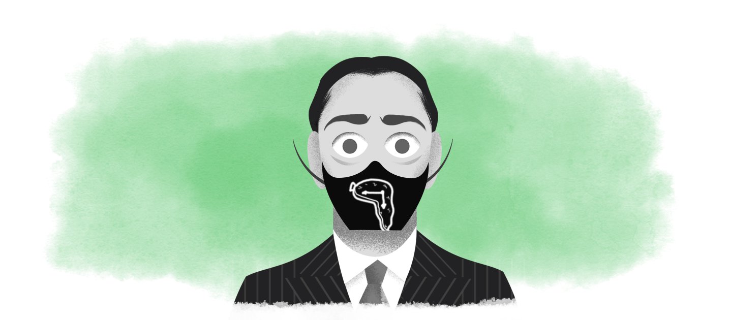 Illustration of Salvador Dali wearing a mask