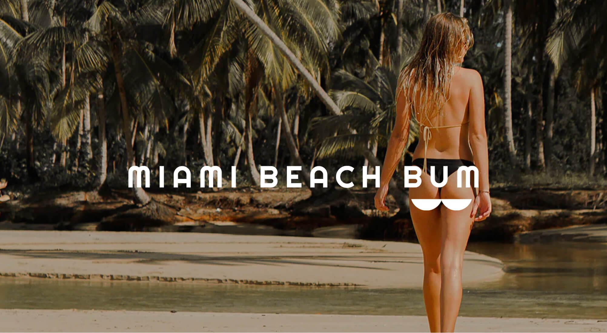 Miami Beach Bum Logo on a photo of a girl in a bathing suit