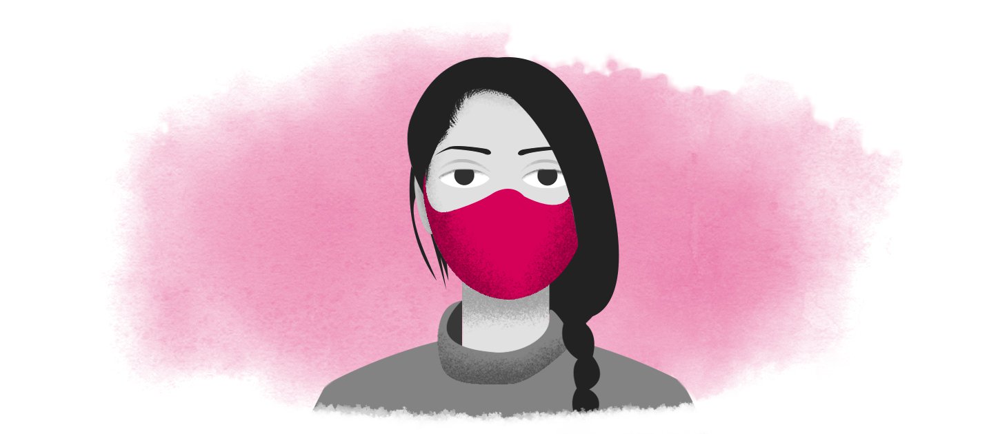 Illustration of Marina Abramovic wearing a mask
