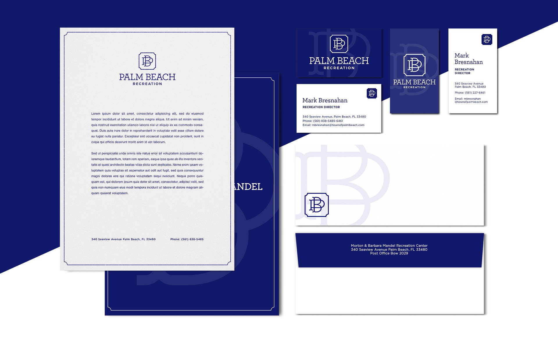 Stationery designs for the Town of Palm Beach Rec Center