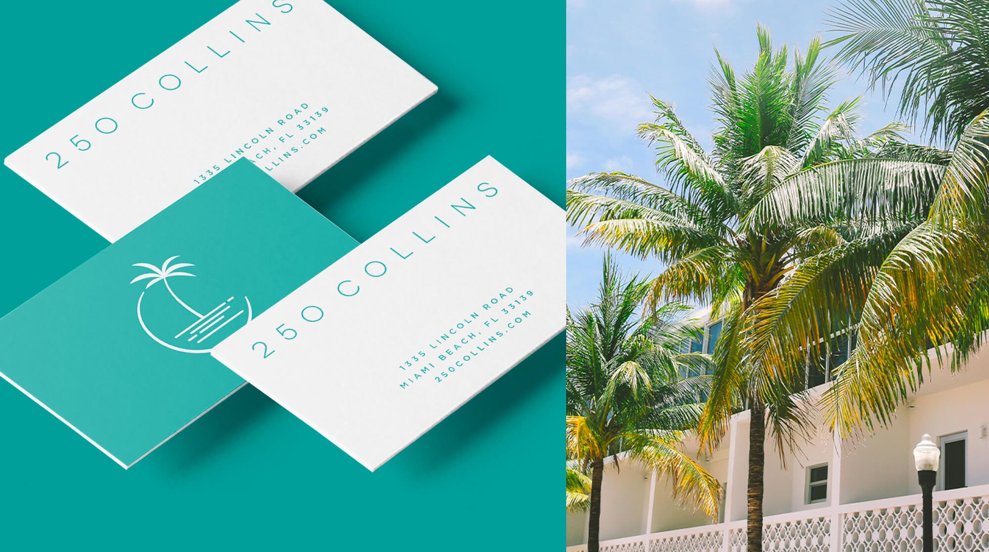 Jacober Creative Brand Identity for 250 Collins luxury apartments. Photo of business cards