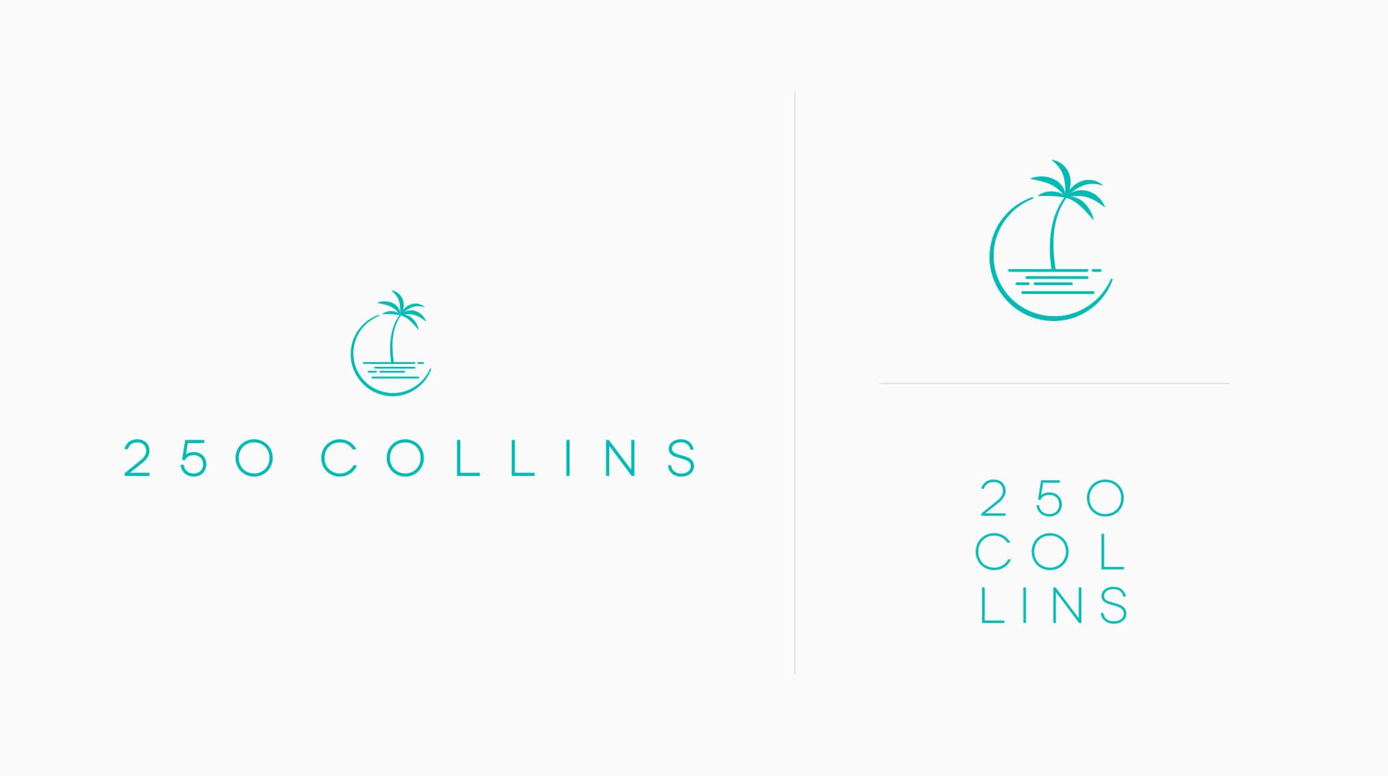 Jacober Creative Brand Identity for 250 Collins luxury apartments. Photo of logo variations