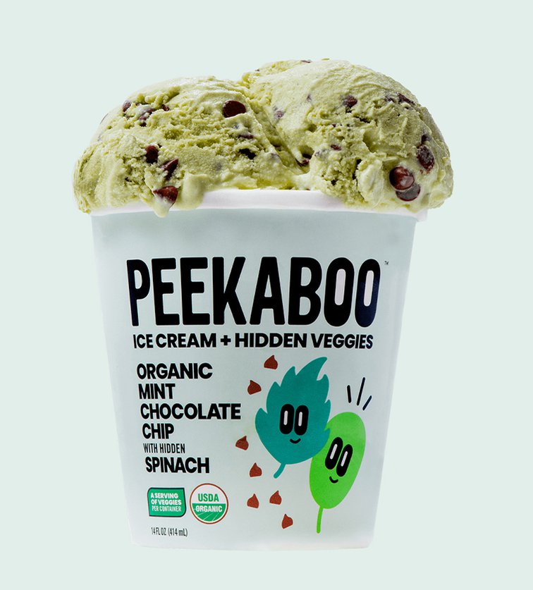 Jacober Creative packaging and branding for Peekaboo Ice Cream. Photo of Mint Chocolate Chip pint