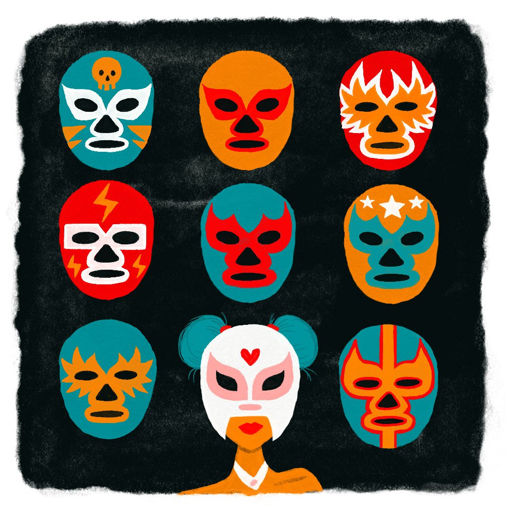 Mexican Wrestling masks at Taquerias El Mexicano & Los Altos