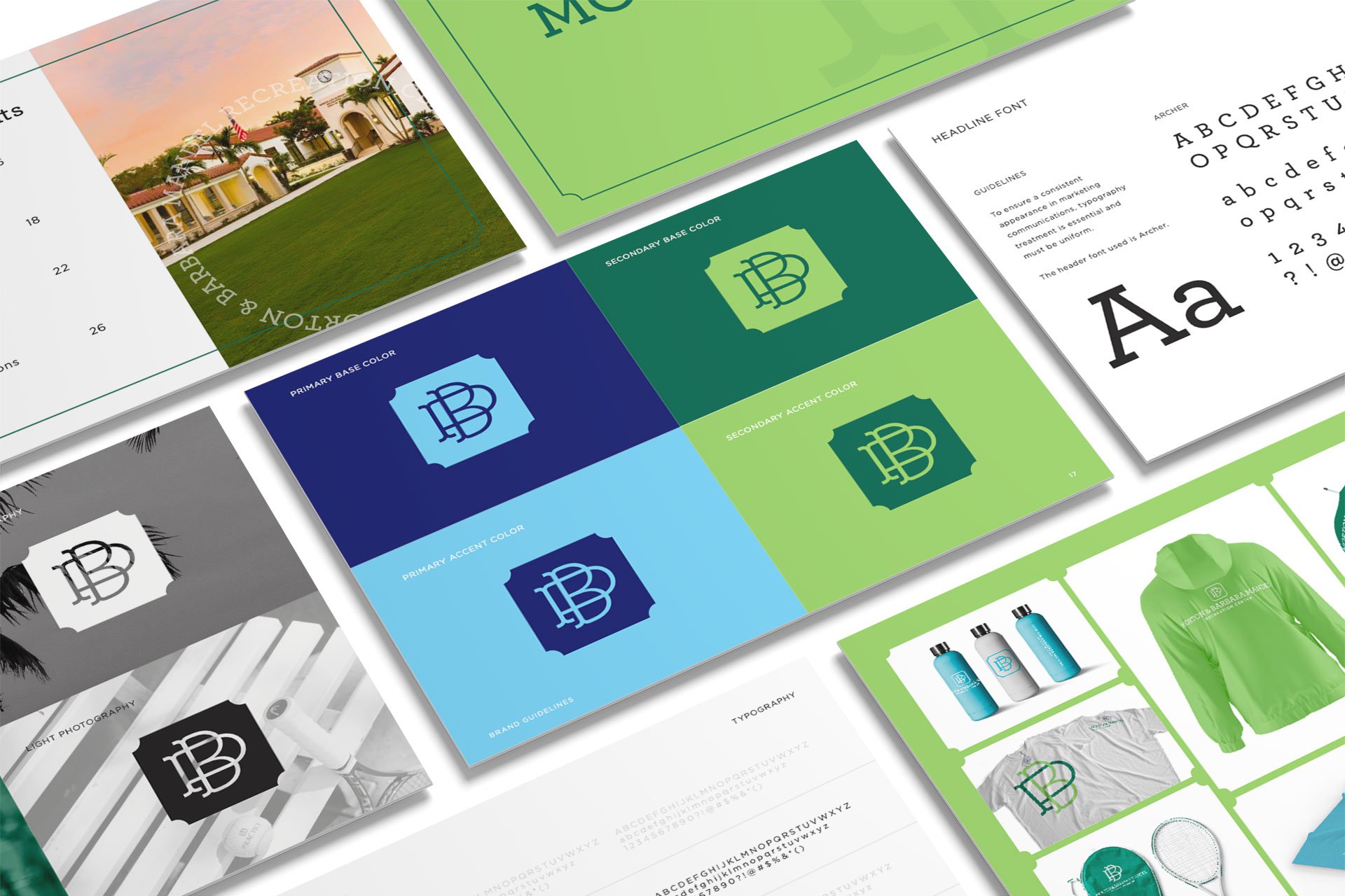 Brand Guide spreads for the Town of Palm Beach Rec Center