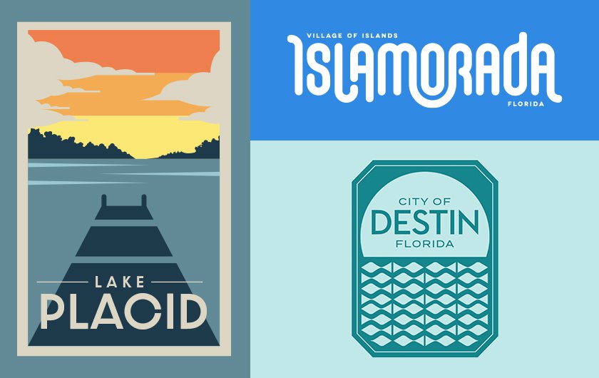 Florida Logos designed by Jacober. Destin, Lake Placid, and Islamorada