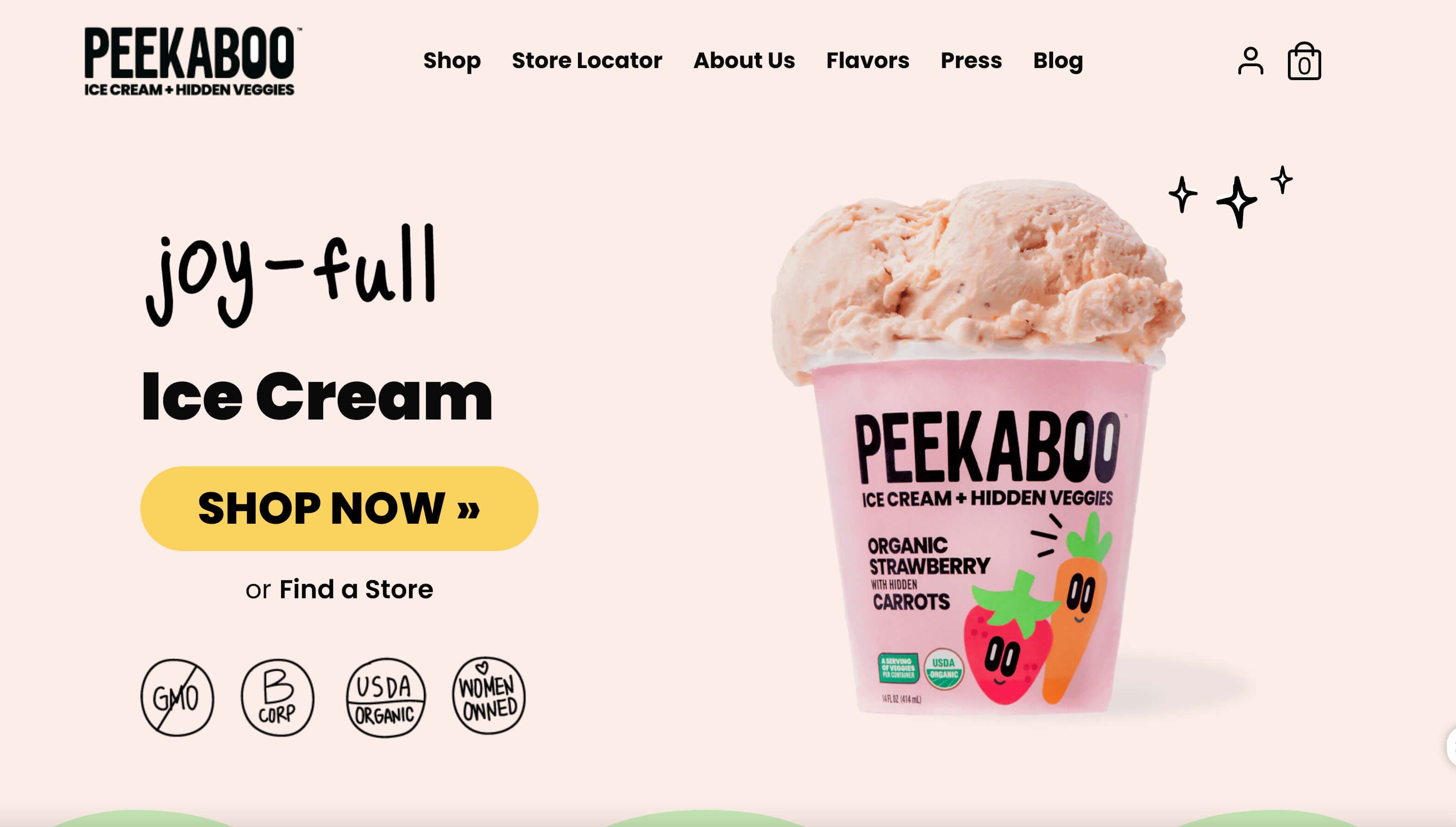 Peekabo ice cream website design